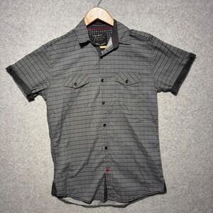 Tranquilty & Mayhem Mens Small Black Grey Geometric Button Down Shirt